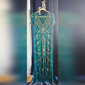 Aidan Mattox Fatima Dress, dark teal, size 14